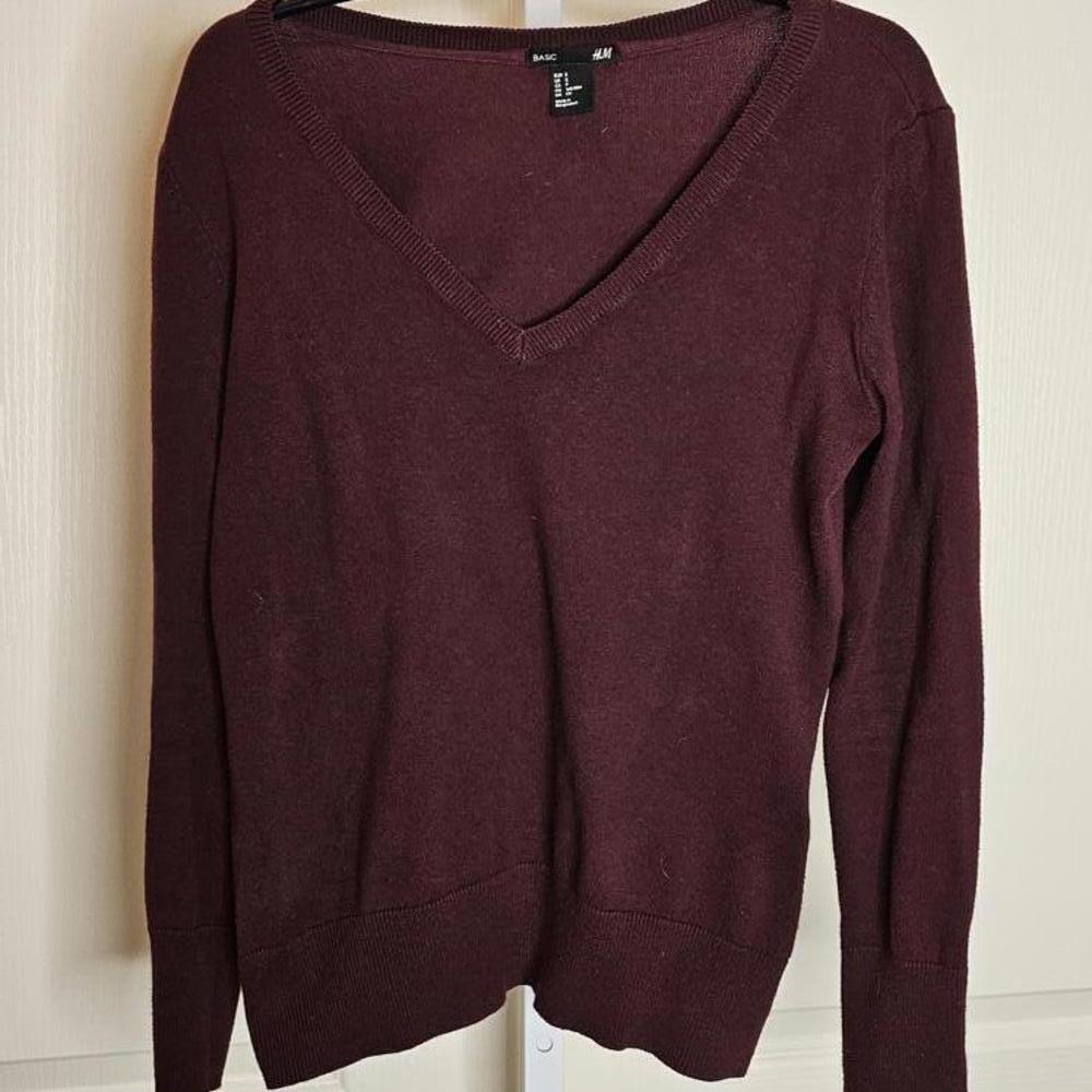Chic V-Neck Pullover Sweater - Burgundy